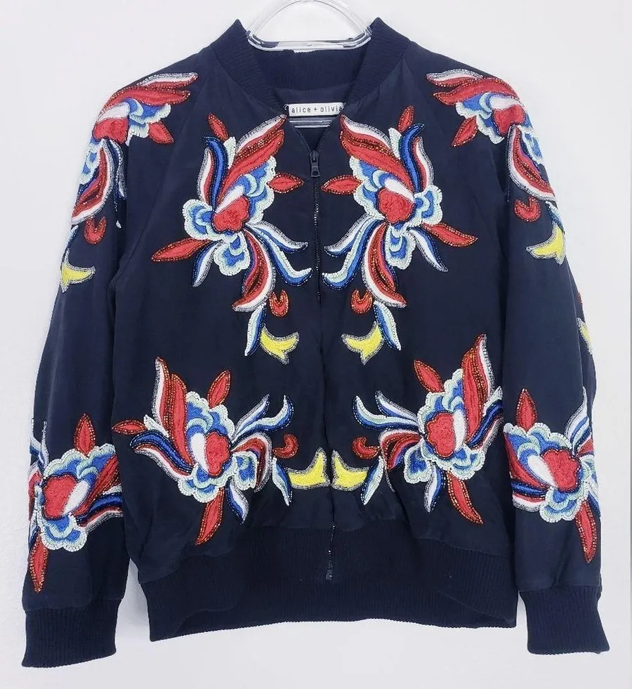 Alice + Olivia The Felisa Bomber Jacket Rare Sequin