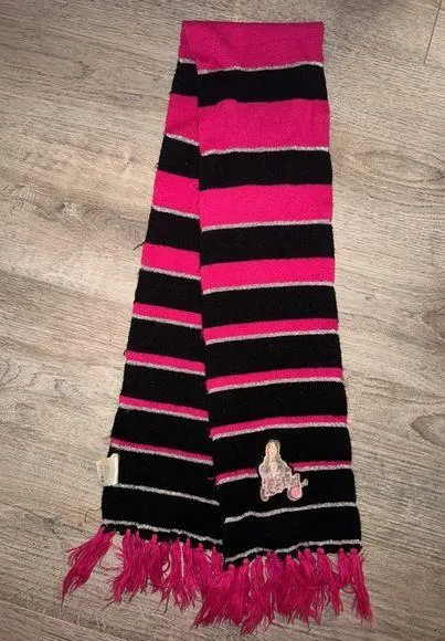 Y2K iCarly Pink and black striped scarf with fringe