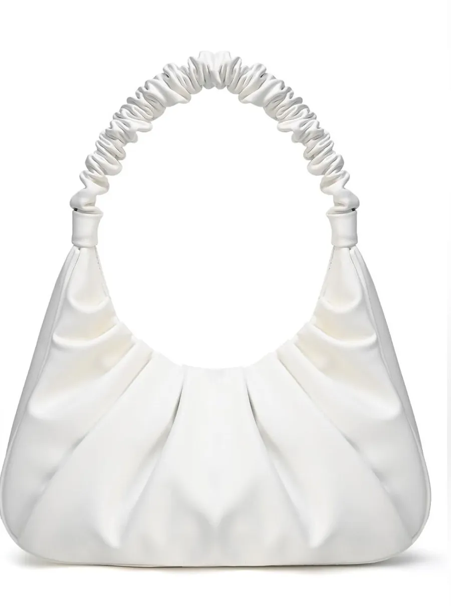 White Ruched Handle Shoulder Bag