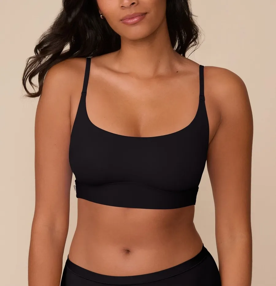 Aerie Sz L Real Good Scoop Neck Ribbed Bralette Black Padded Pullover Seamless
