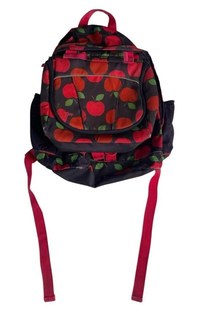 Gap Kids Apple Print Backpack School Bag Red Navy Bookbag Travel Bag Vacation