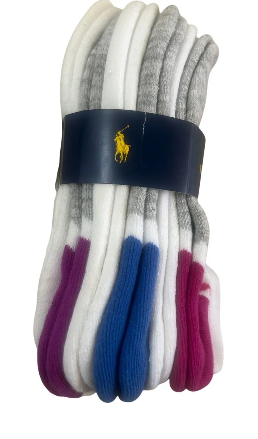 Polo Ralph Lauren Socks Women 4-10.5 White New 6 Pairs Multicolor Logo