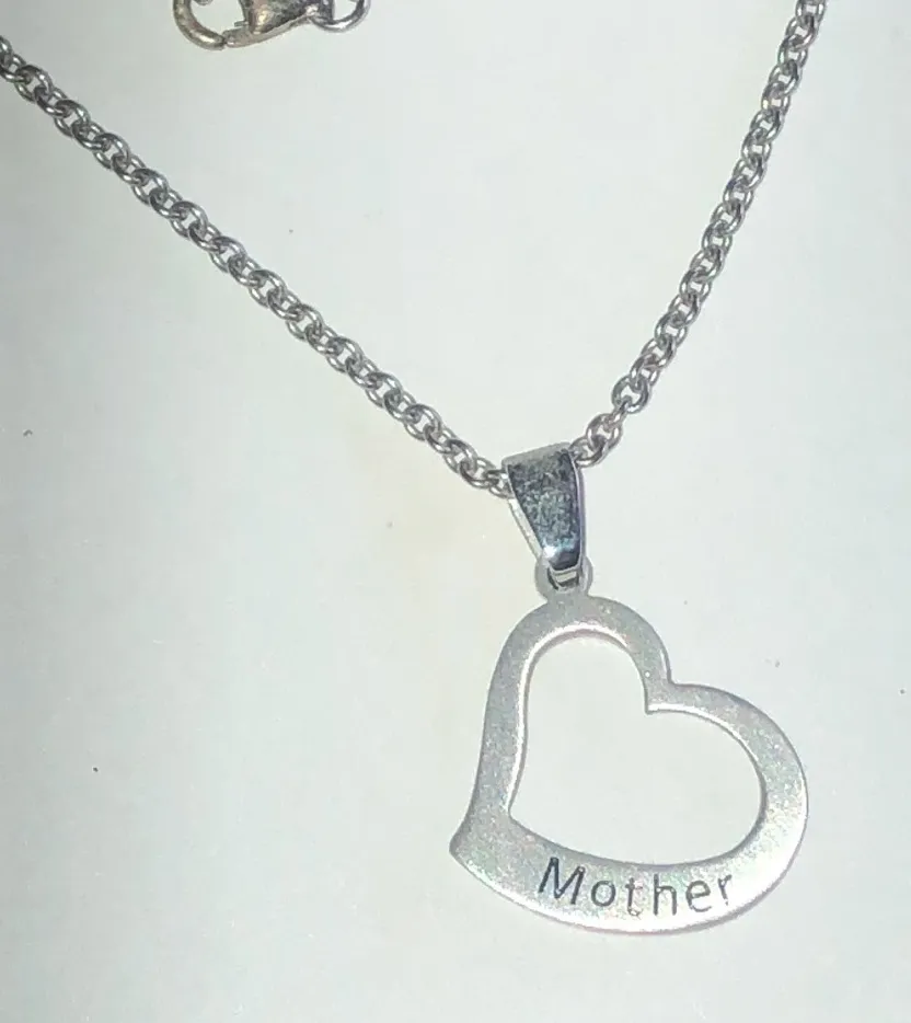 Stainless Steel Silver Tone Mother Heart Pendant Necklace