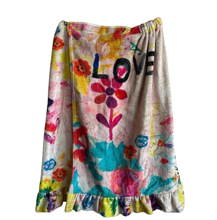 NWT Natural Life Towel Wrap Love boho floral ruffle trim L/XL Size undefined