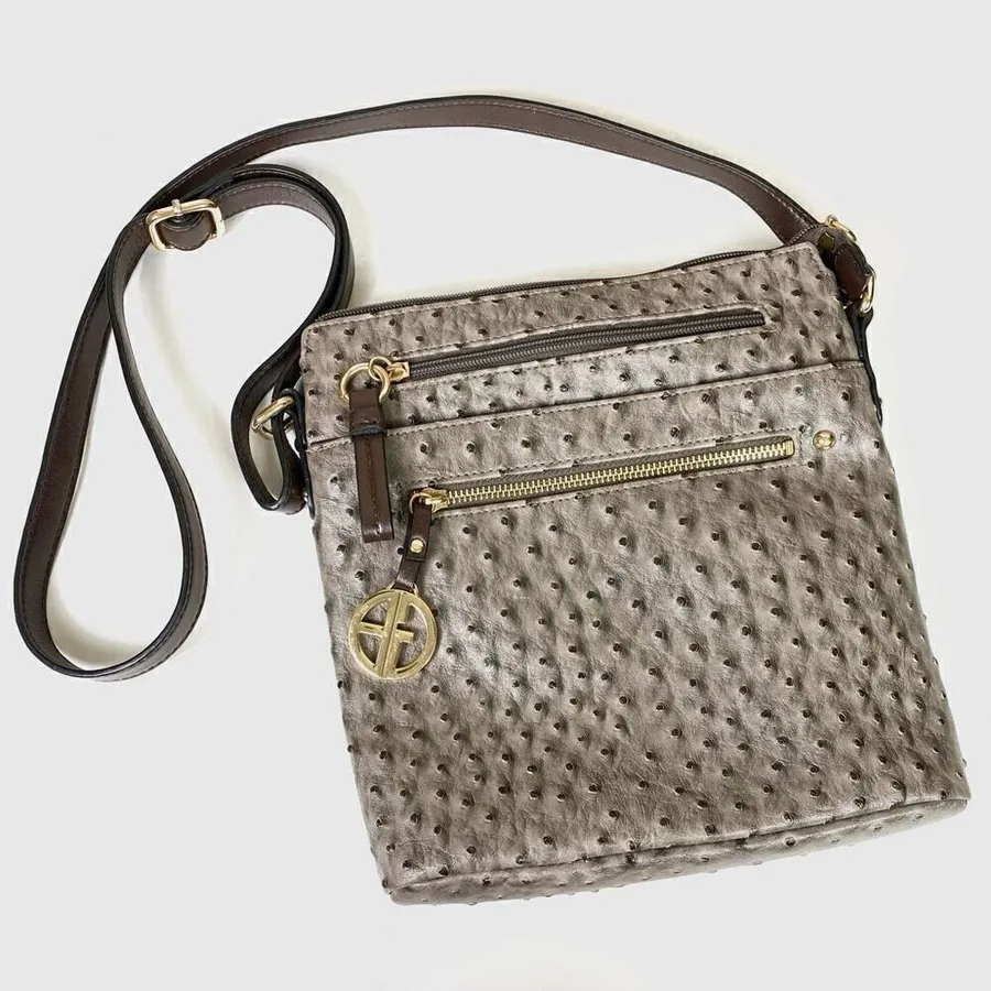 Giani Bernini Grey Faux Ostrich Leather Embossed Small Crossbody Bag Purse