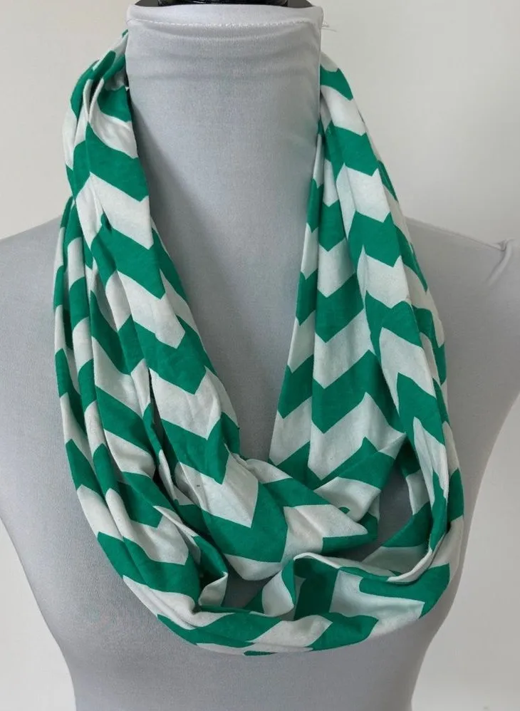 Green and White Chevron Infinity Scarf
