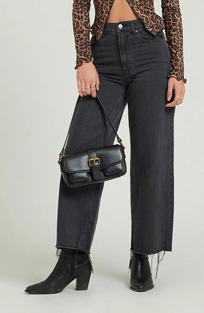 Pacsun nora wide leg black jeans raw hem women's size 28 100% cotton pants