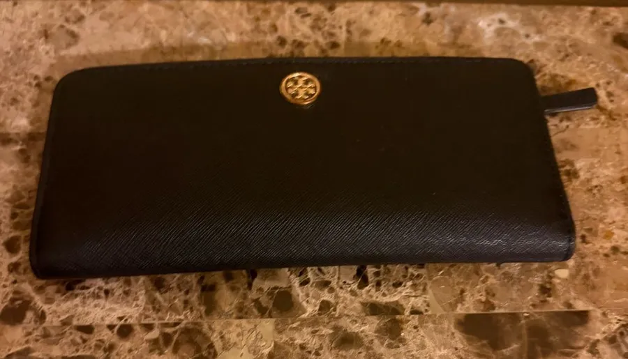 Tory Burch Black Zip-Around lightweight Wallet with Gold Logo “Authentic”