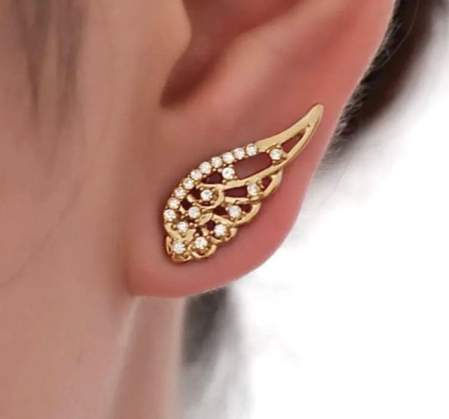 Angel / Fairy / Butterfly Wings Gold Rhinestone Earrings