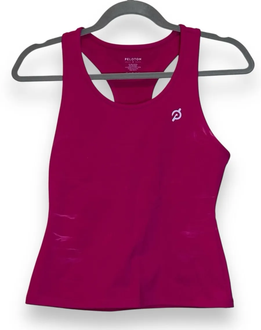 Peloton Women's Flow Racer Tank Pink Cadent Cropped Logo Tank Top Sz S
