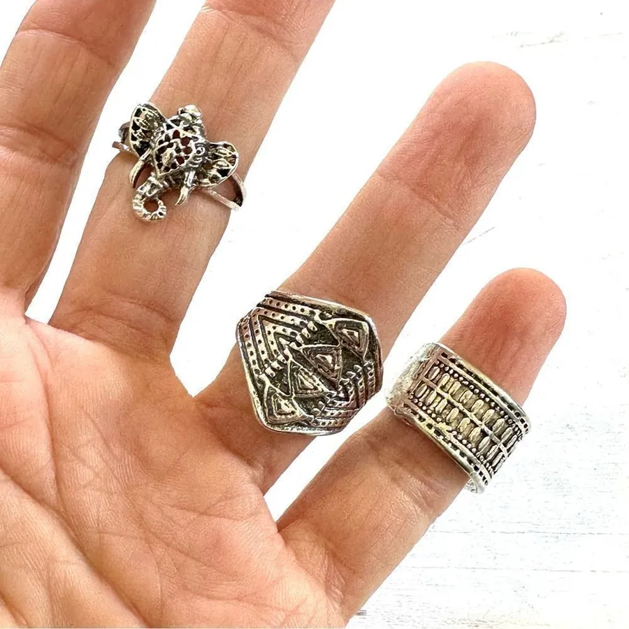 Silver tone ring bundle of 3