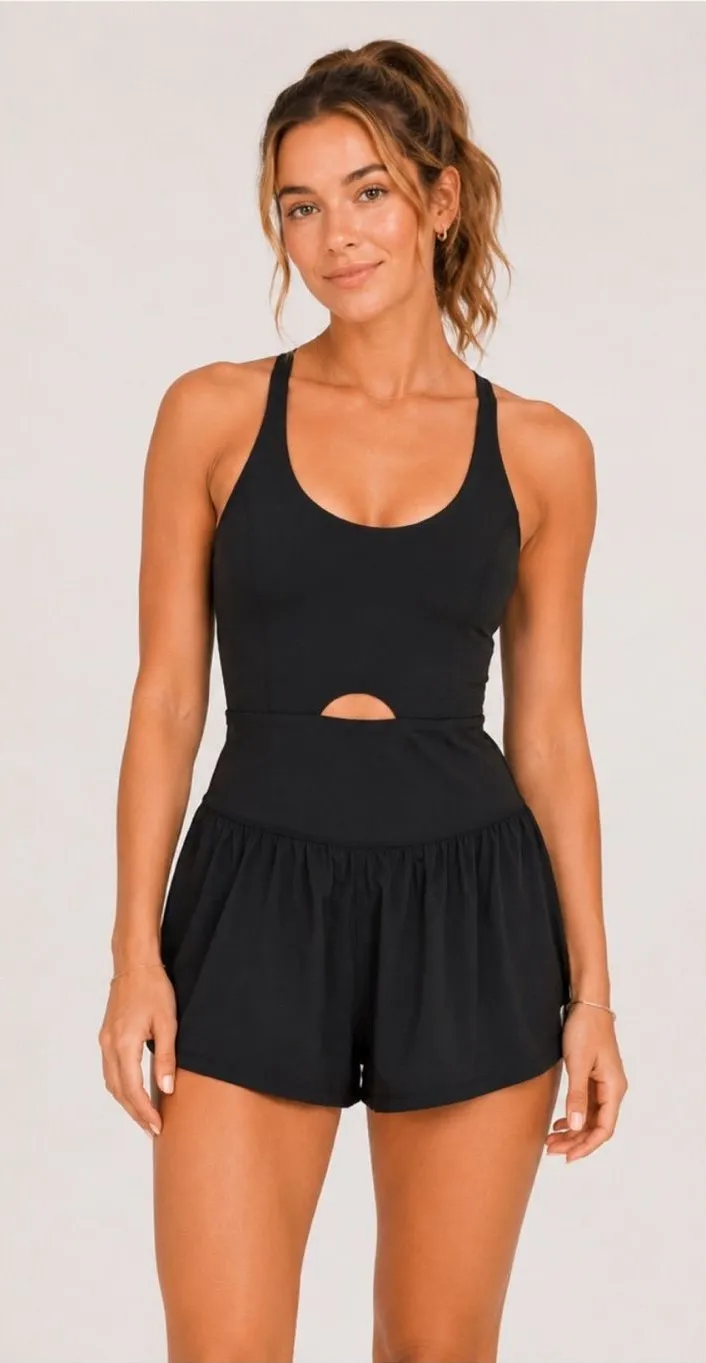 Free People FP Movement Righteous Runsie Black Athletic Romper Medium