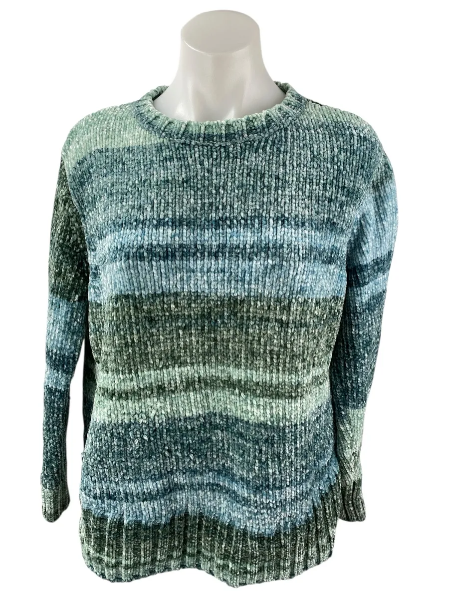Style & Co Woemn's Green Striped Knit Crewneck Long Sleeve Knit Sweater Top Sz S