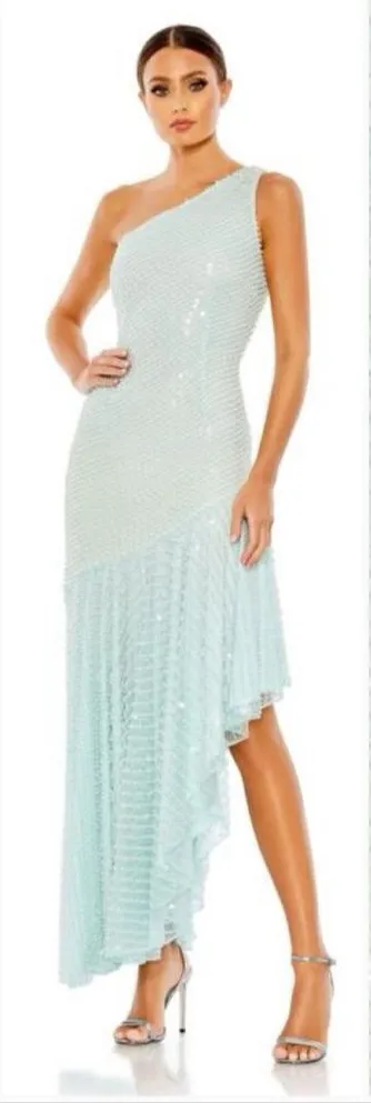 MAC DUGGAL Blue One Shoulder Asymmetrical Hem Dress