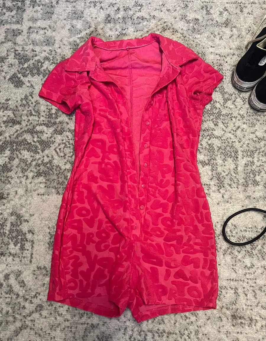 Hot Pink Collared Onesie Romper