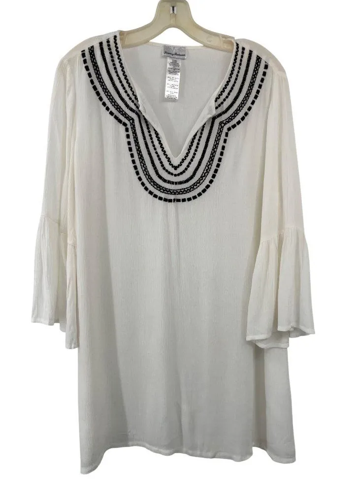 Tommy Bahama Swim Coverup Tunic XS Cream Embroidered Bell Sleeve Used