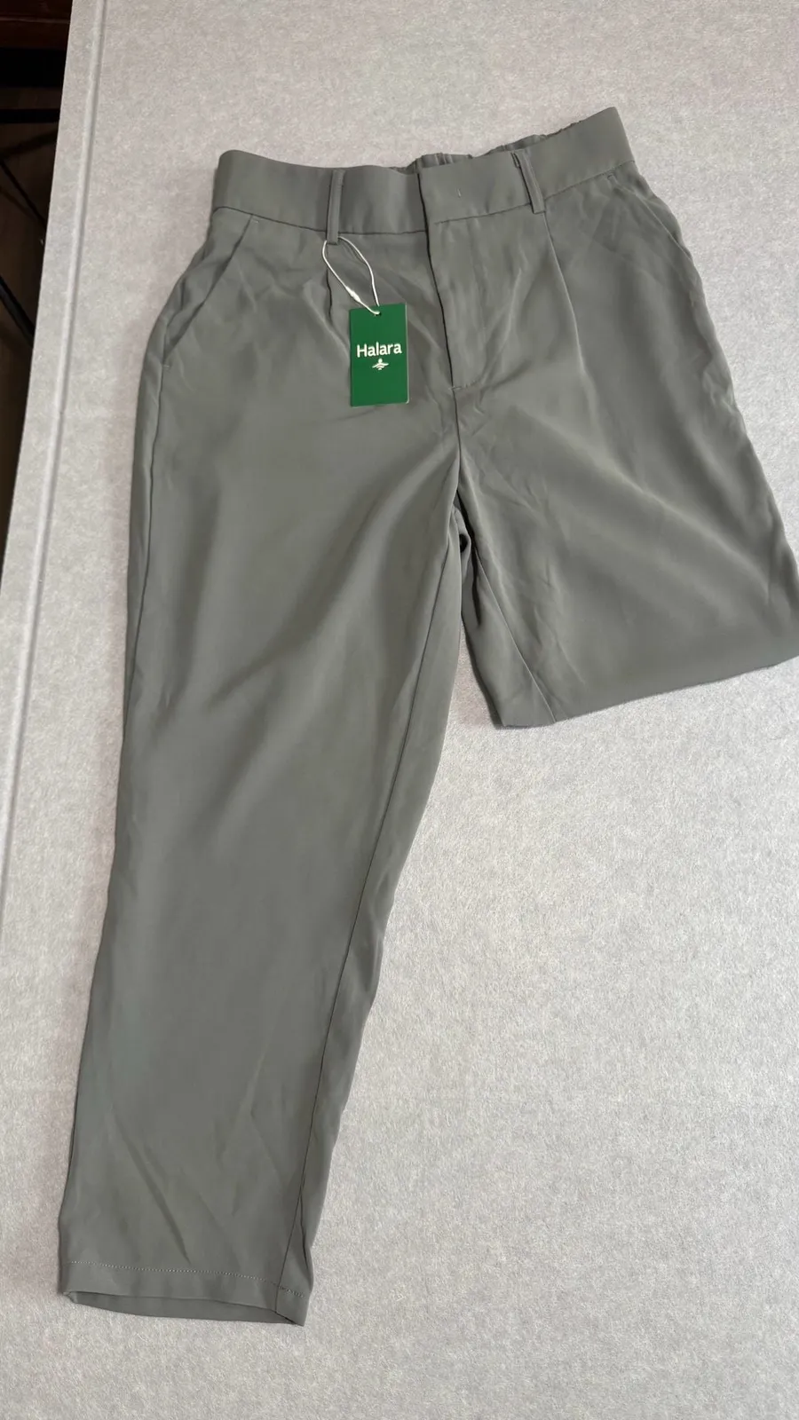 Halara Women's High-Rise Pleated Pocket Casual Ankle Trousers Grey Green NWT