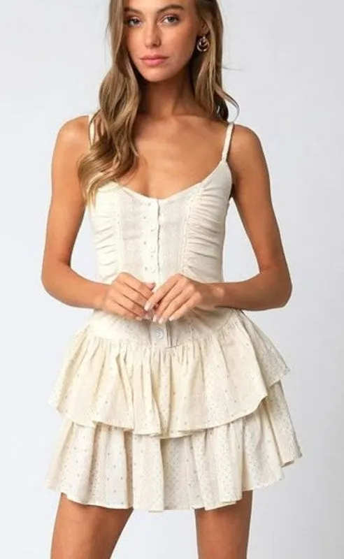 Stella Dallas Ruffled Tiered Mini Dress Beige Size Medium