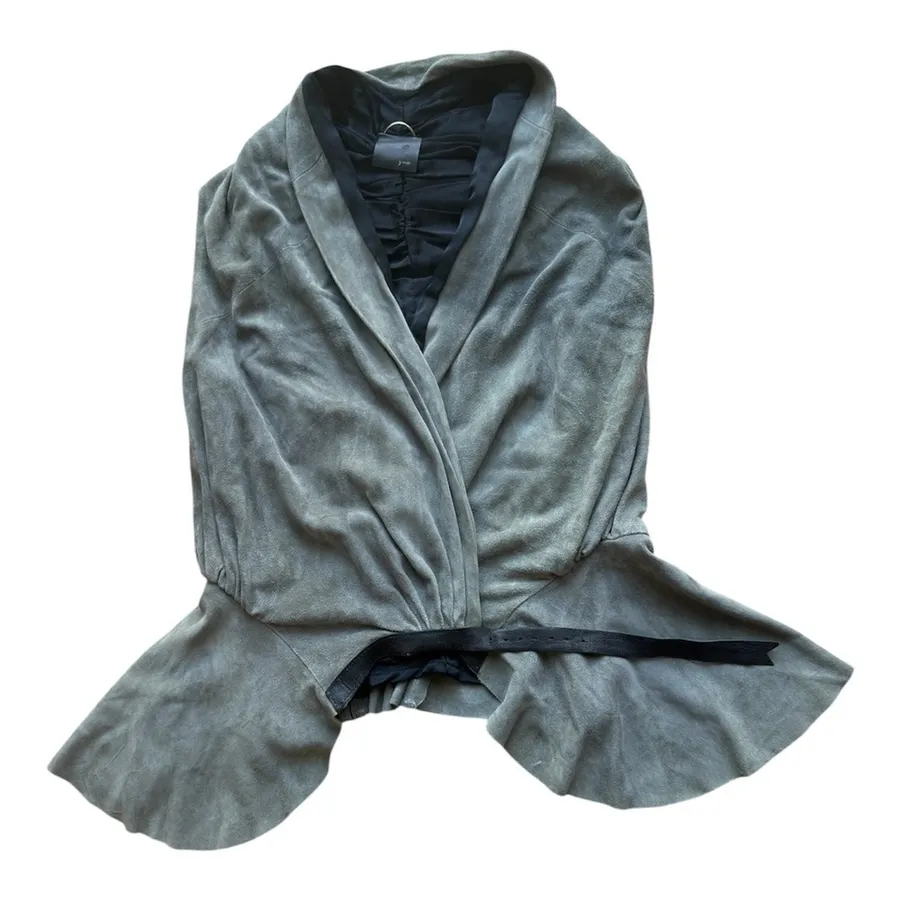 Grai Women Grey Suede Leather Draped Ruffle Peplum Vest Made in USA Size M