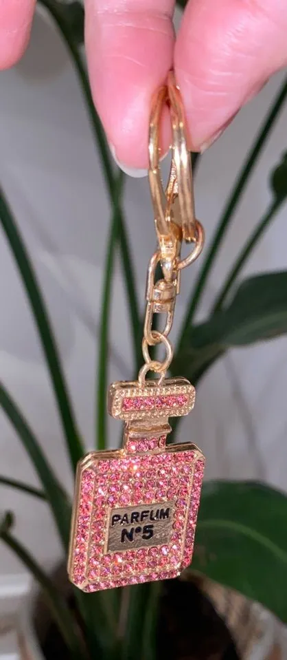 Sparkling Pink Parfum No. 5 Bottle Keychain