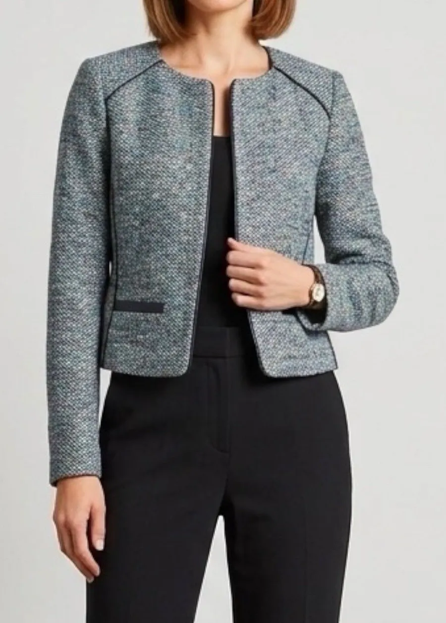 Willow & Clay Jacket Open Front Blazer Cropped Tweed Fall Winter Work Wear Sz XS