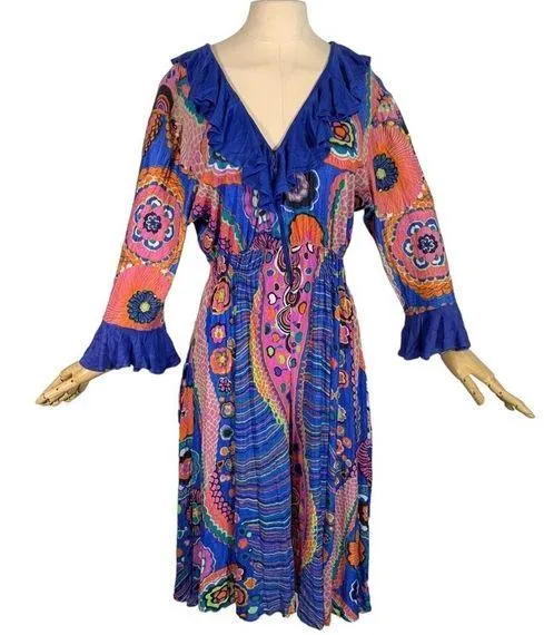 Vintage 1960s Playsuit Romper Size Large Blue