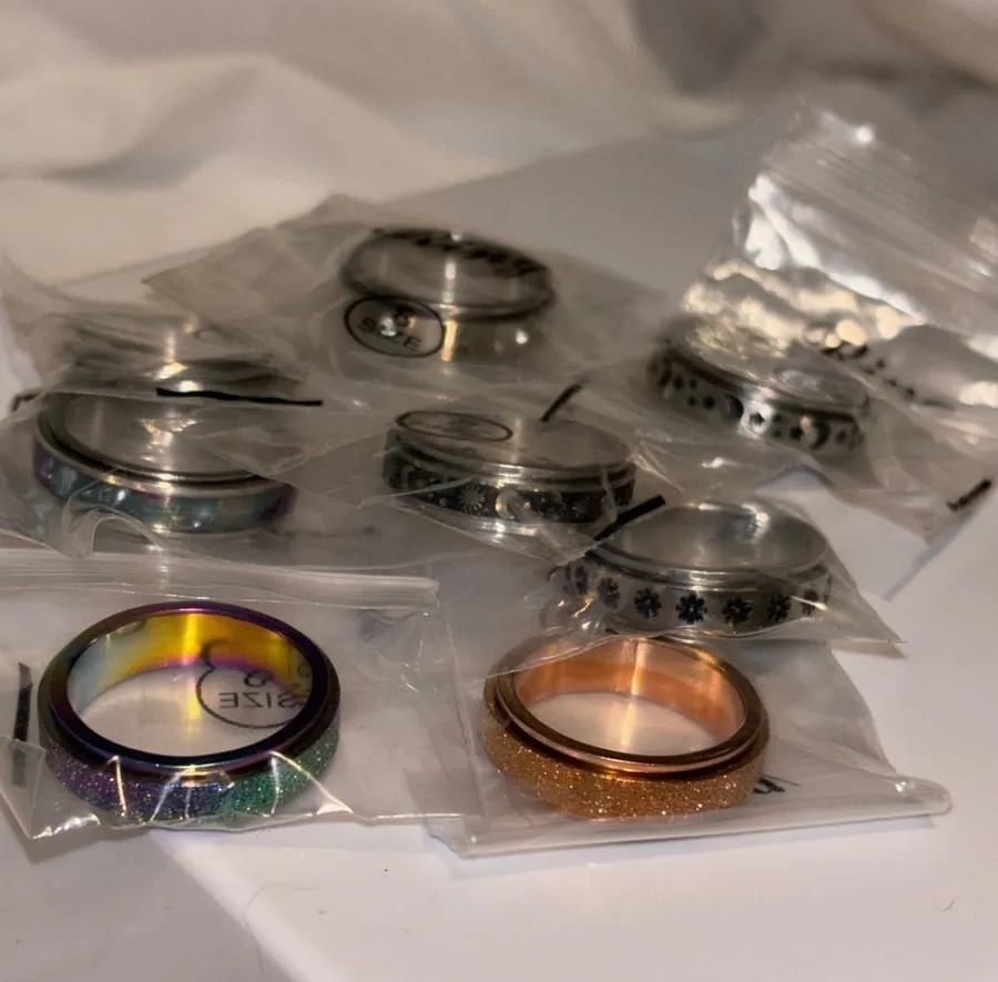 Assorted Stainless Steel Celestial and Textured Spinner Fidget Rings Silver