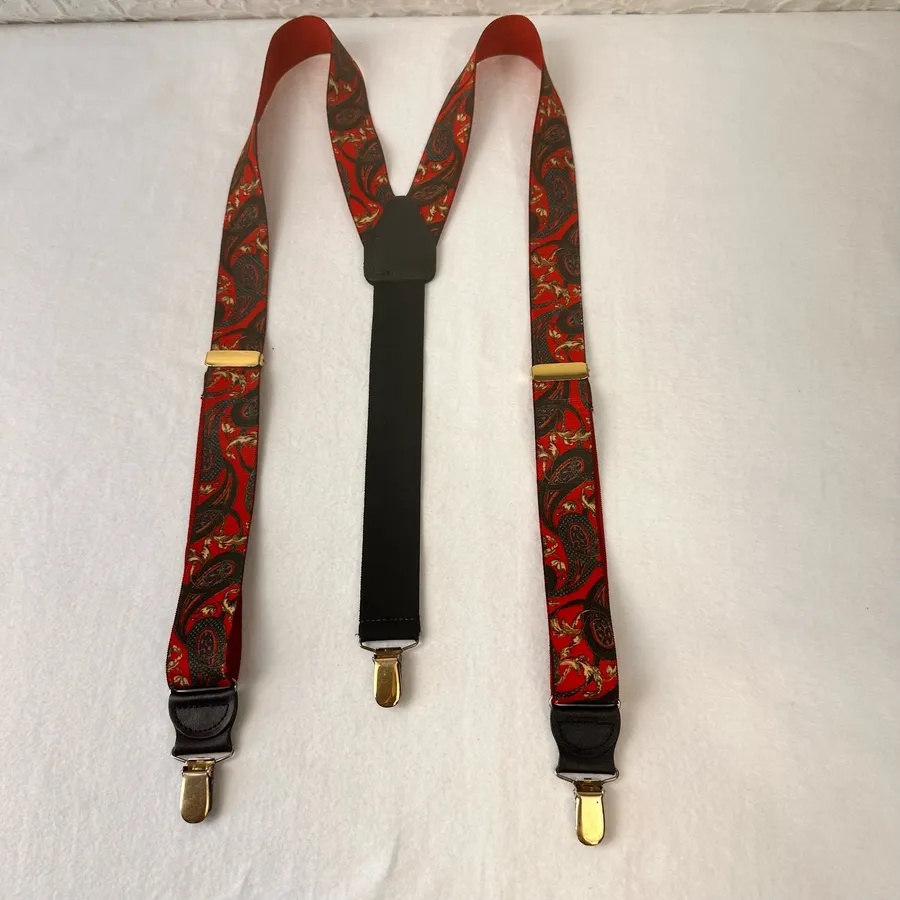 Pelican USA Suspenders Adjustable Vintage Paisley Men Leather Elastics Classic Red