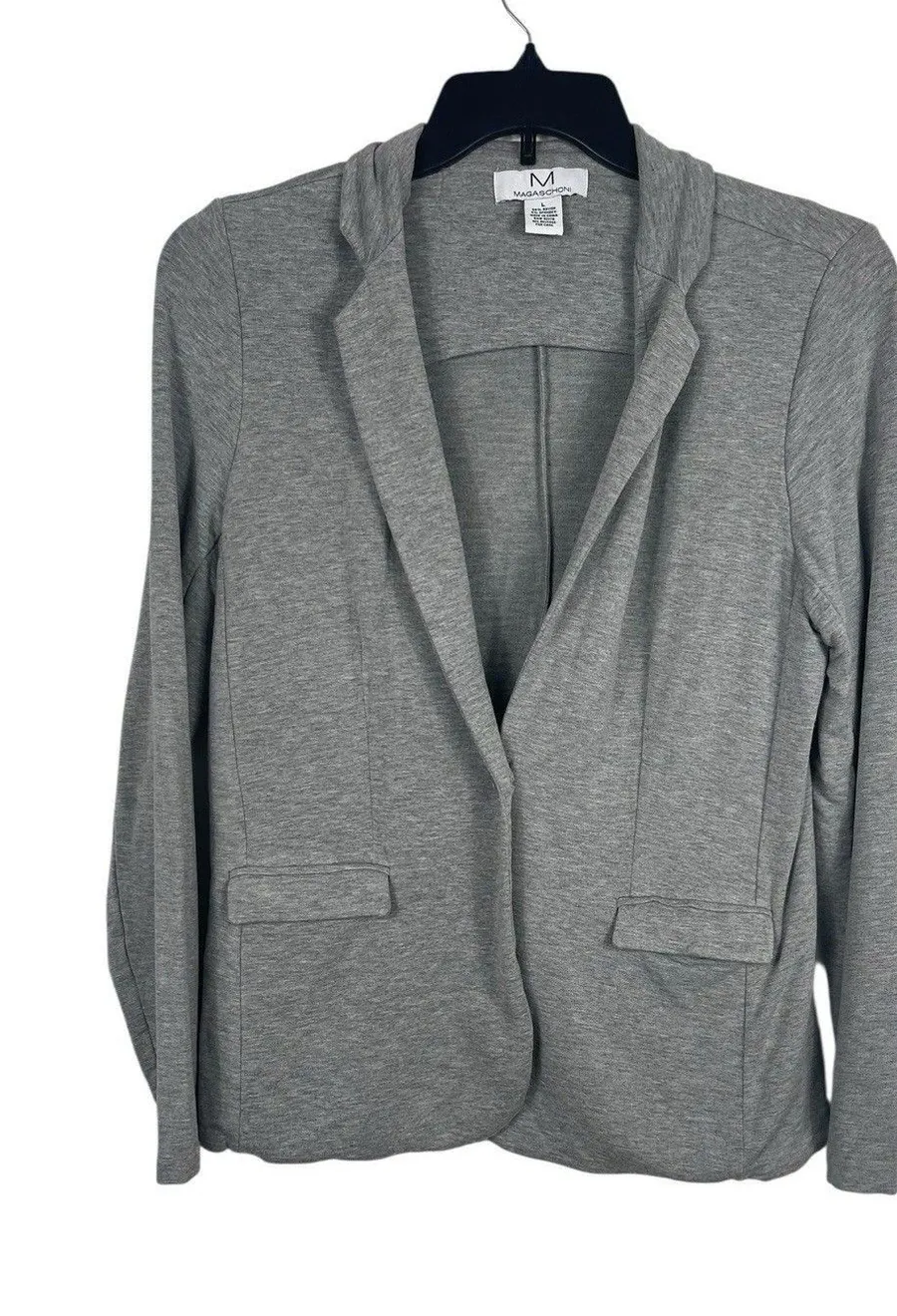 Magaschoni Gray Soft Jersey Knit Blazer Womens L One Button Comfy Career Jacket Size L