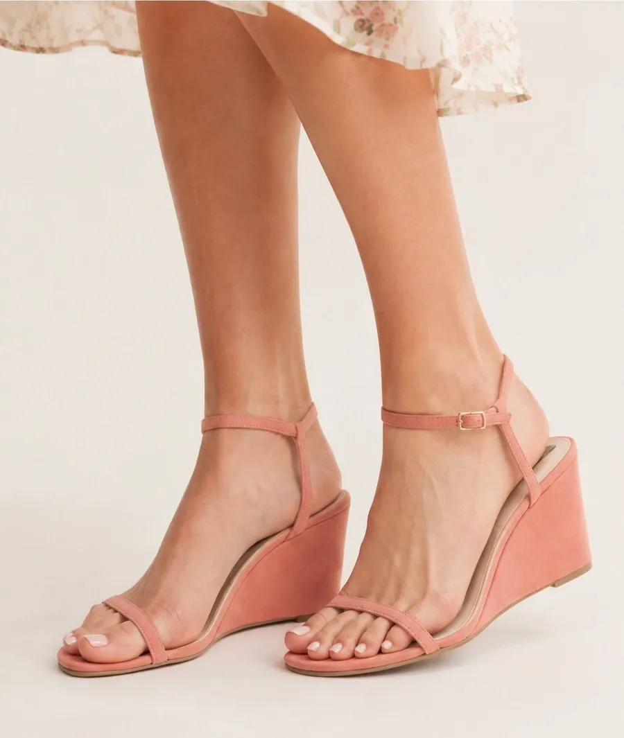 Sanctuary Wobble Barely There Coral Suede Wedge Sandals Size 10 $109