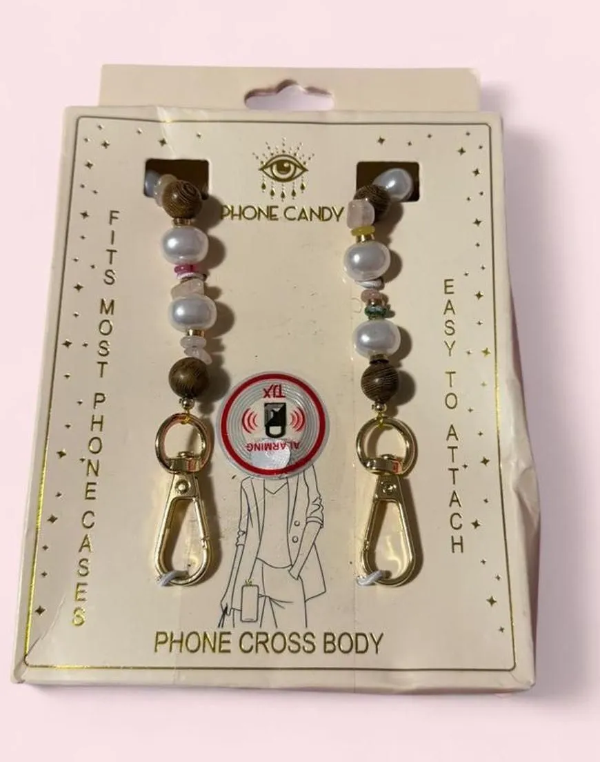 Phone Candy Pearl & Wood Bead Crossbody Phone Strap