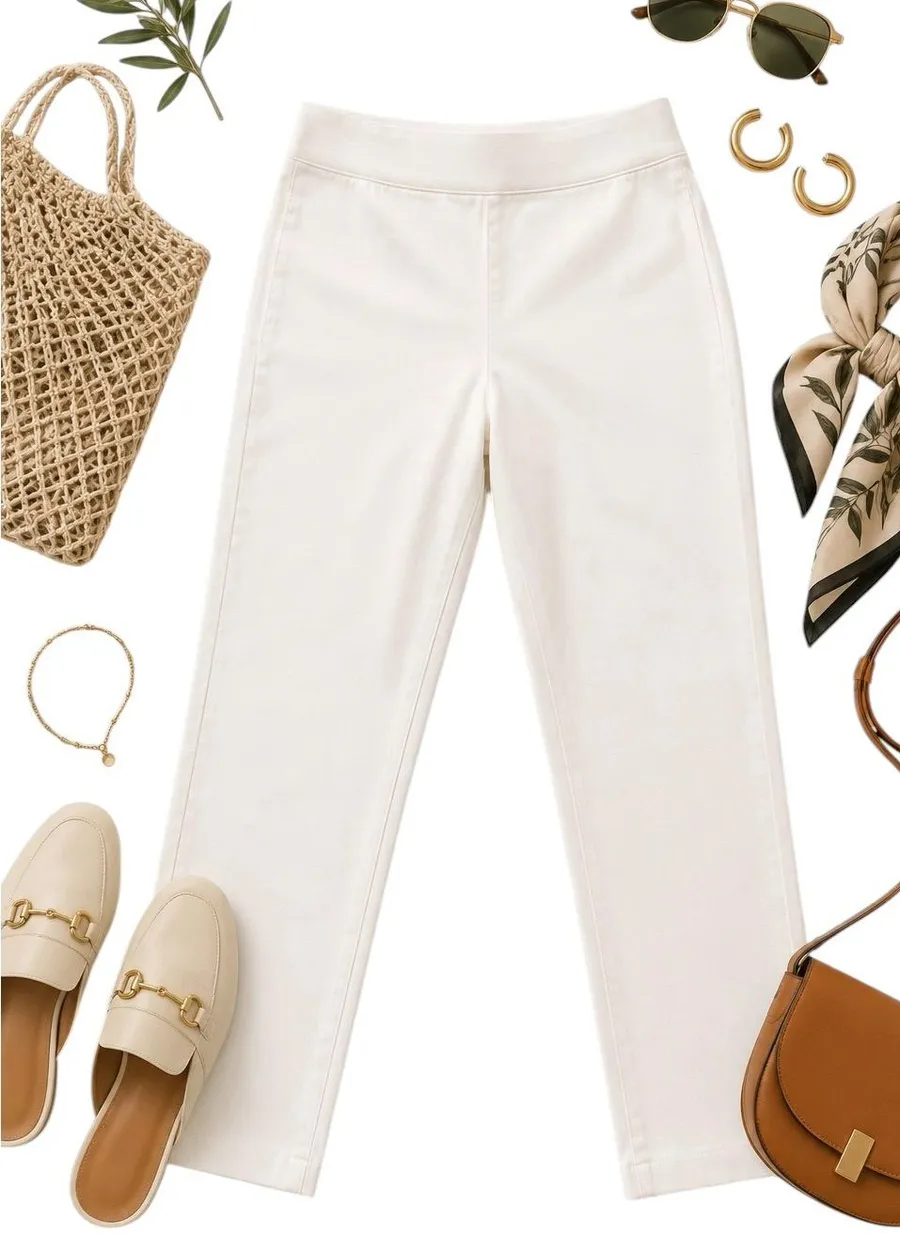 ASSETS by Spanx White Ponte Pull On Stretch Ankle Pants Womens M Cropped Slim Size M