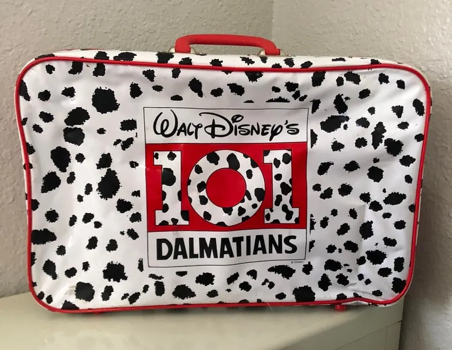 Vintage 101 Dalmatians 90s Suitcase Luggage Travel Carry on Bag Kids Adults Disney Nostalgia 2000s Y2K Black White Polka Dot Red Multiple