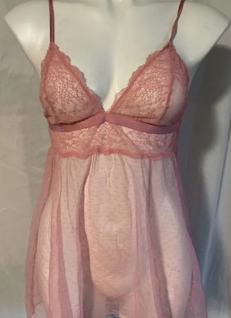 Victoria's Secret Dusty Rose Lace & Sheer Mesh Chemise