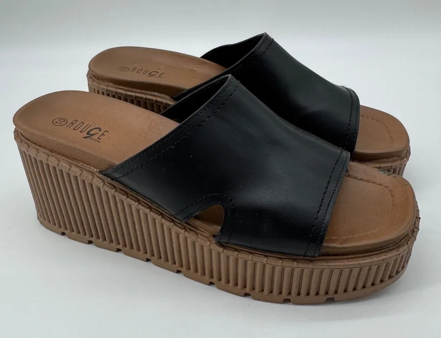 Y2K Chunky Platform Slide Sandals 10 Rouge Helium Wedge Summer Festival Granola