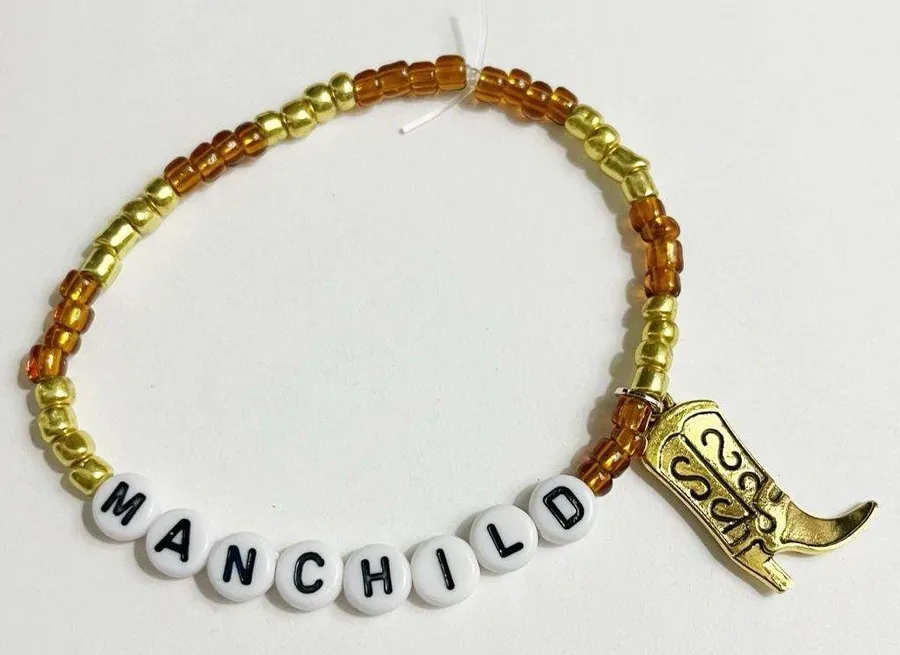 Sabrina Carpenter Manchild Beaded Bracelet with Cowboy Boot Charm Gold