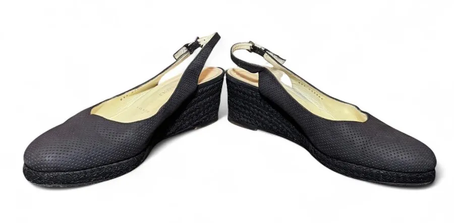 Bruno Magli Slingback Espadrille Wedge Heels Womens 11 Black Leather Italy