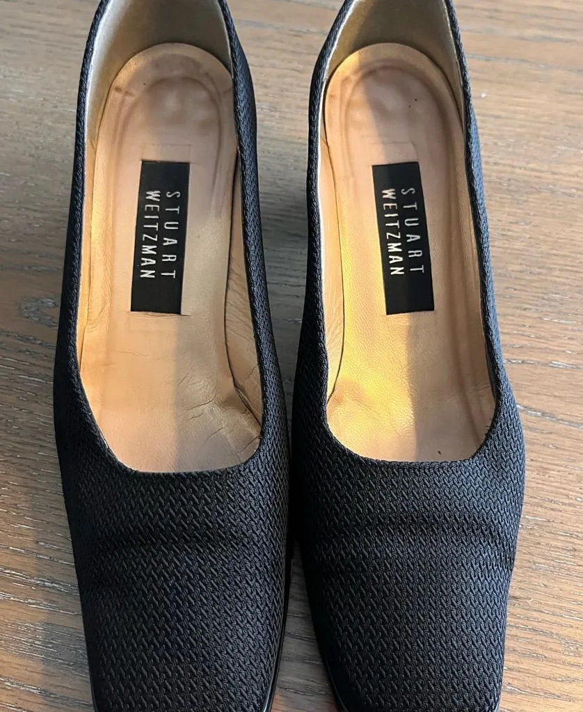 Stuart Weitzman Black Textured Square-Toe Flats