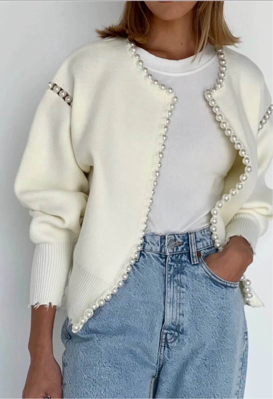 Vita Grace Pearl Cardigan Sweater White
