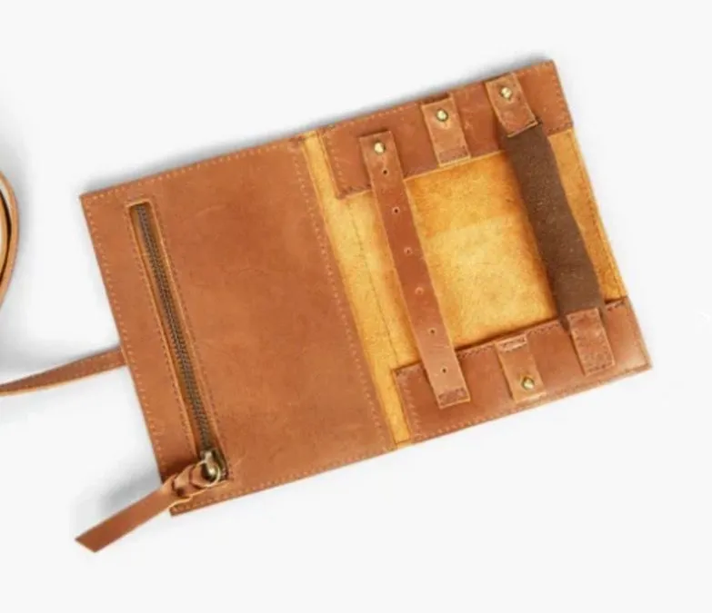 Leather Jewelry Roll Able Cognac