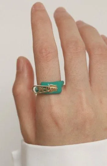 Cute ring green ring Enamel ring zipper ring special ring y2k ring 2000s ring trendy ring
