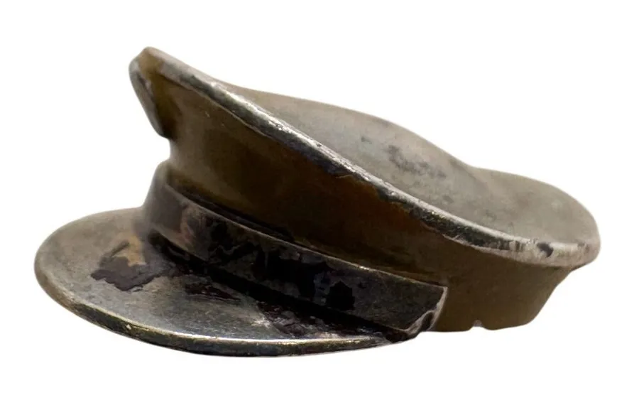 Vintage Military Peaked Cap Charm Silver Tone Miniature Officers Hat Pendant