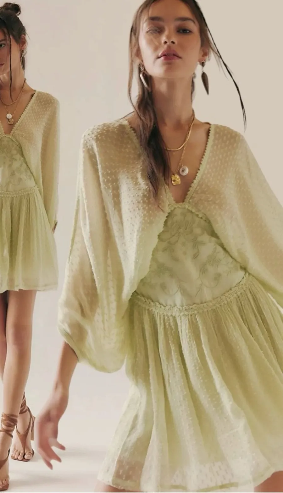 Free People Bohemian Ethereal Cottage Sweet Dreams Mini Dress Frozen Dew Medium