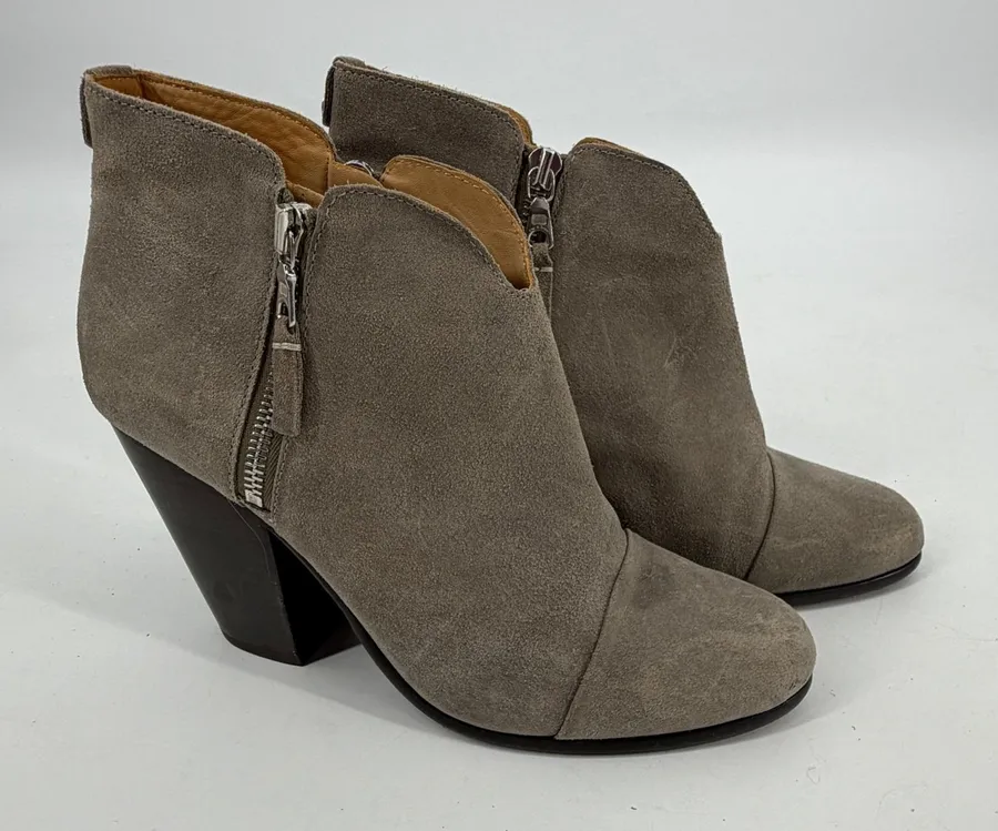 Rag & Bone Suede Block Heel Ankle Boots Taupe Side Zip Size EU 40 US 9