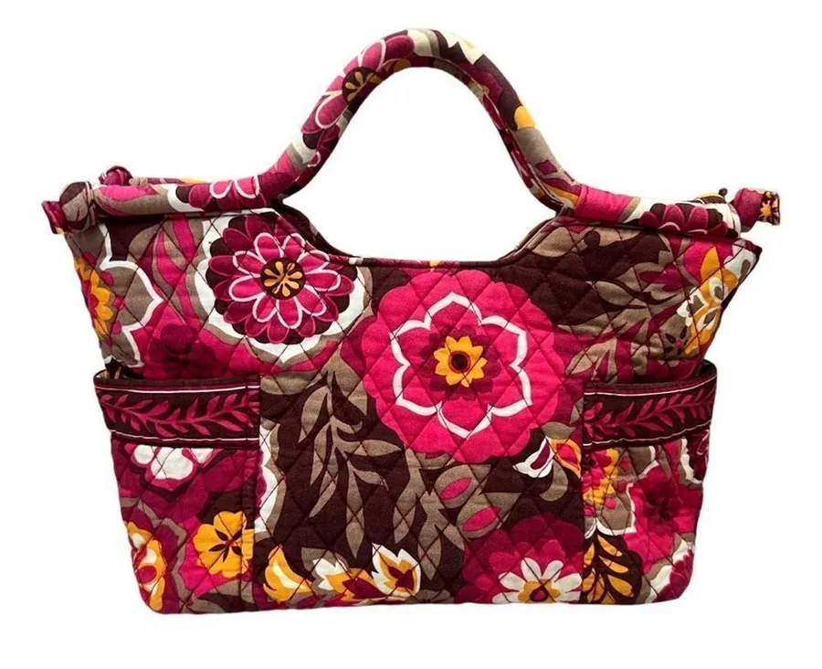 Vera Bradley 2009 Carnaby Floral The Gabby Quilted Tote Handbag Pink Boho Chic