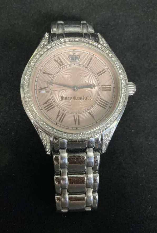 Vintage Juicy Couture Women's Wristwatch Pink face 5.75" Silver link band SKU 51
