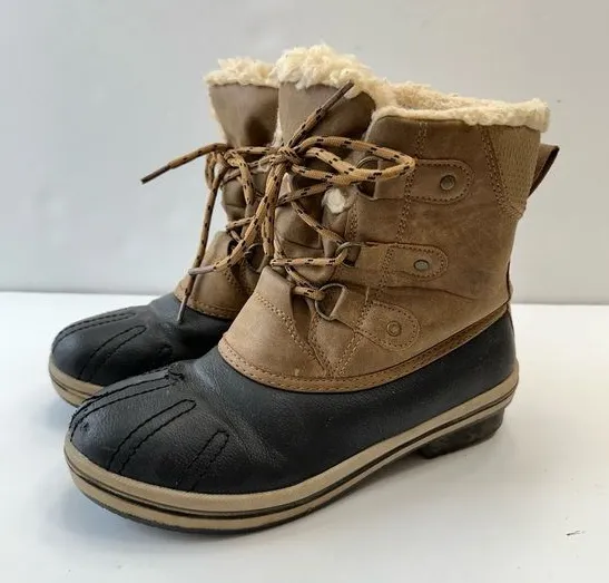 Bearpaw Boots Leighton Wool Blend Lined Winter Boots Tan Black Womens Size 7