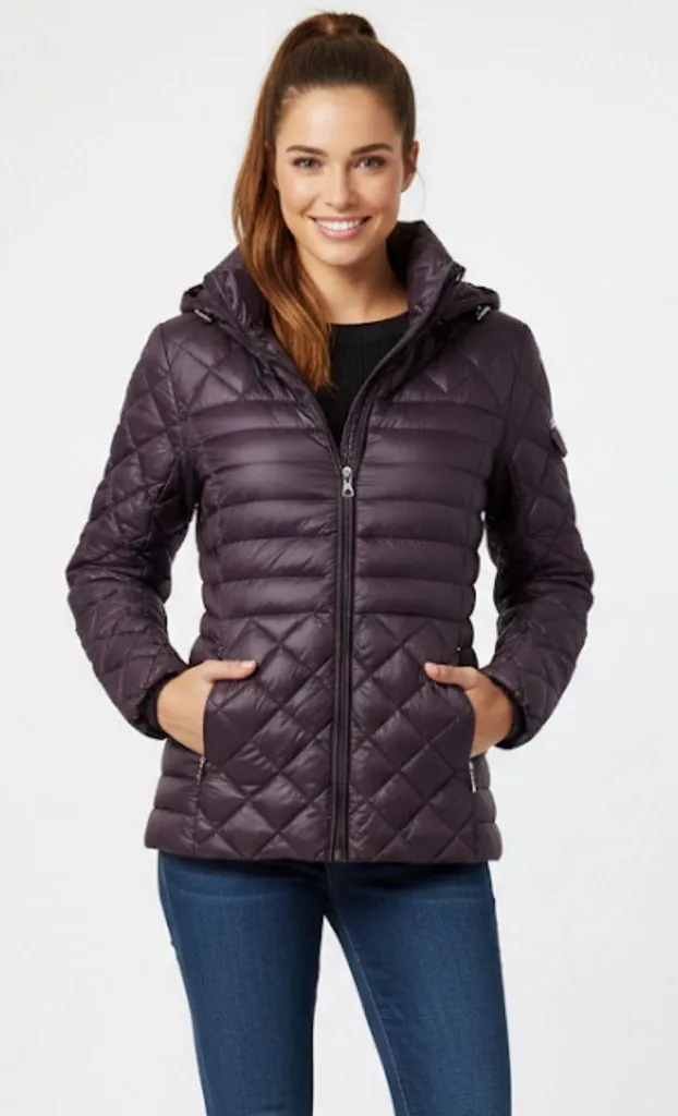 Lauren Ralph Lauren Quilted Feather Down Puffer Jacket Size Medium Deep Plum