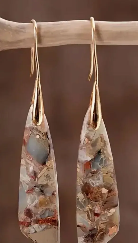 Gold and Brown Teardrop Earrings with Organic Design