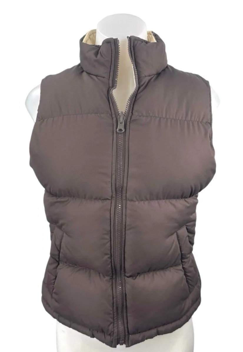 Big Chill Womens Brown Cream Reversible Zip Up Puffer Quilted Vest Jacket Size 8